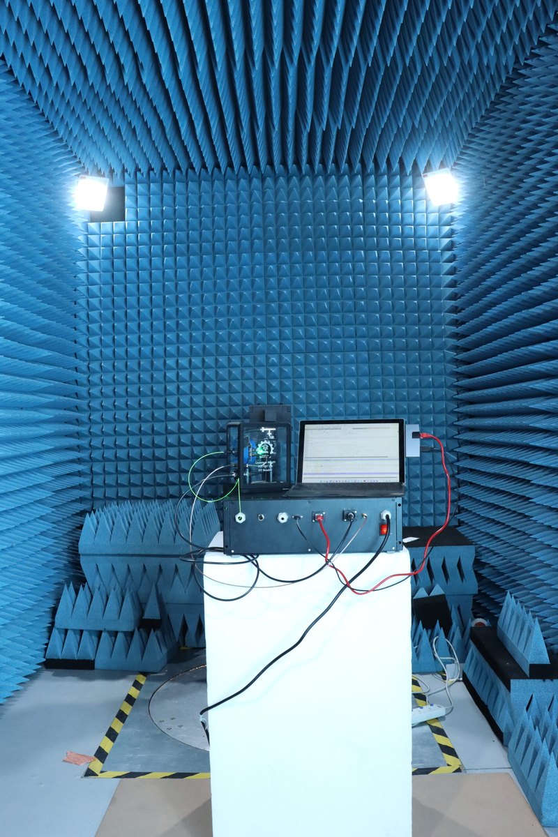 A quantum magnetometer under test in the chamber